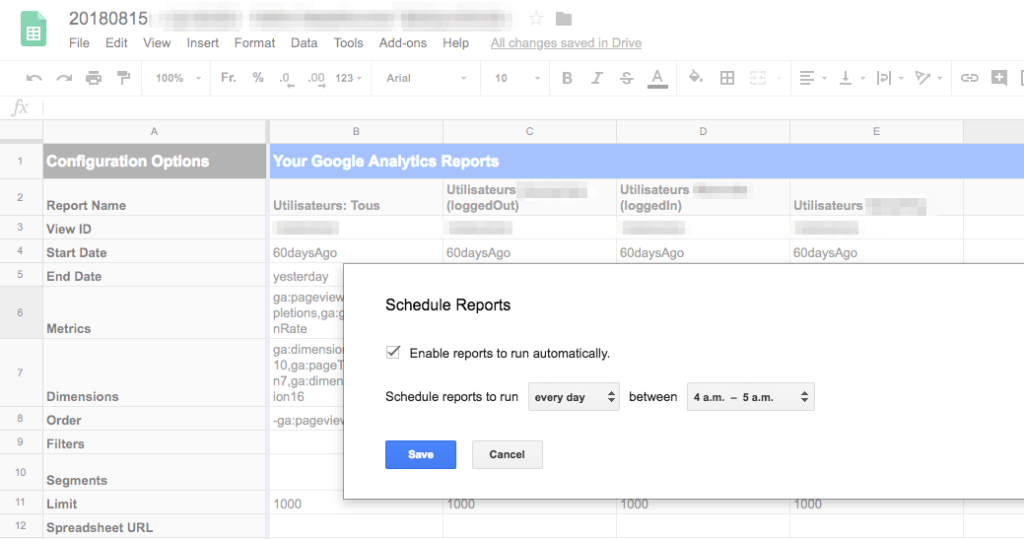 GDS - Exemple d'usage avec l'extension Google Analytics Spreadsheet